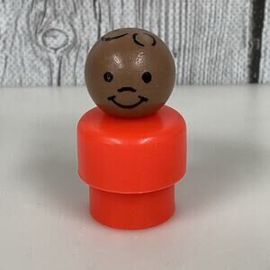 Vintage Fisher Price Little People Red African American Boy Black Hair